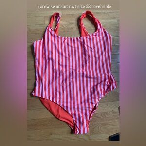 J. Crew Reversible Red and Pink Striped Swimsuit